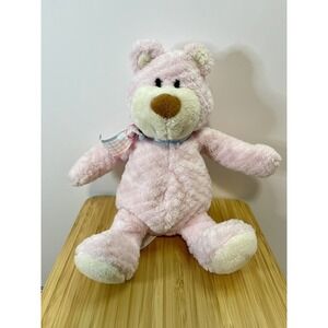 Animal Alley Pink Rattle Bear Baby Plush Diamond Weave Ribbon ToysRUs RARE 10"